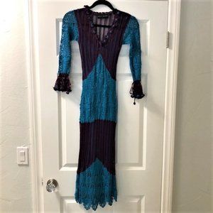 Karen Millen Crocheted Dress - Very Rare - Size 1/US Size Small - Teal & Purple
